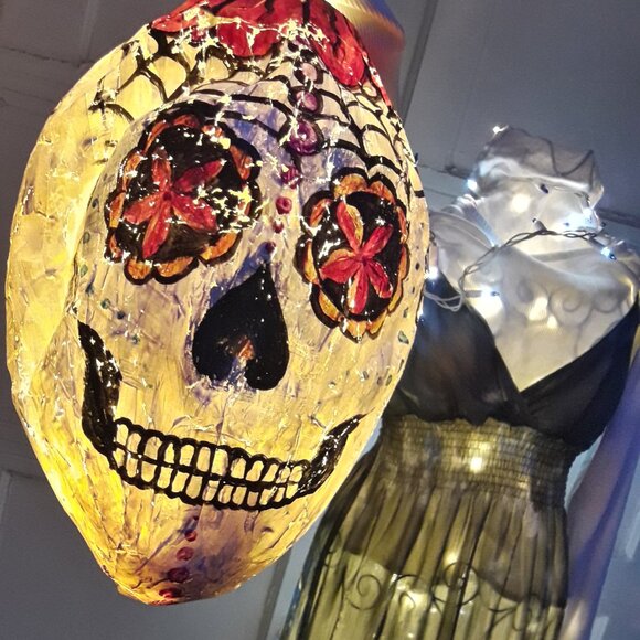 Paper Mache Head Halloween Decoration Artist Painted Handmade Large Day of Dead - Picture 3 of 4